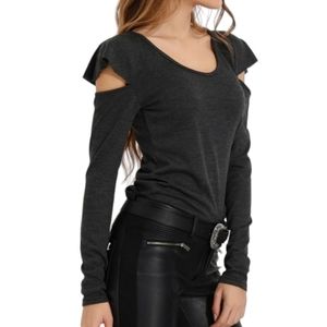 Bambina Mia Heathered Gray Scoop Neck Cold Shoulder Long Sleeve Juniors Size XL